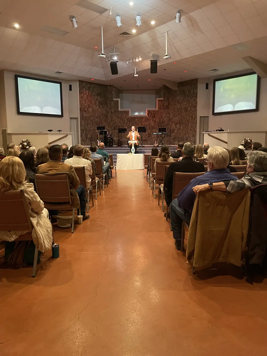 Looking down the center aisle during a Sunday service